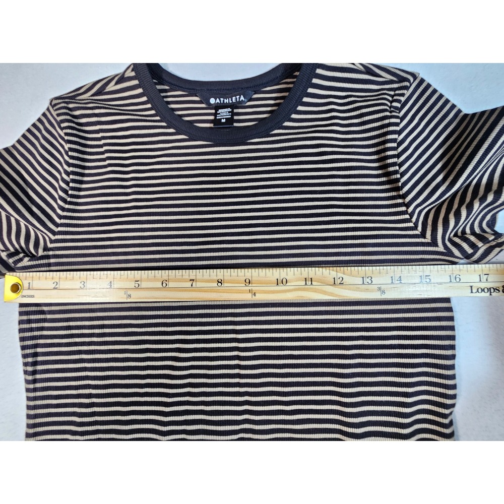 Athleta Signature Rib Crop Tee Striped Black Tan Short Sleeve Modal Top M NEW - Picture 3 of 10